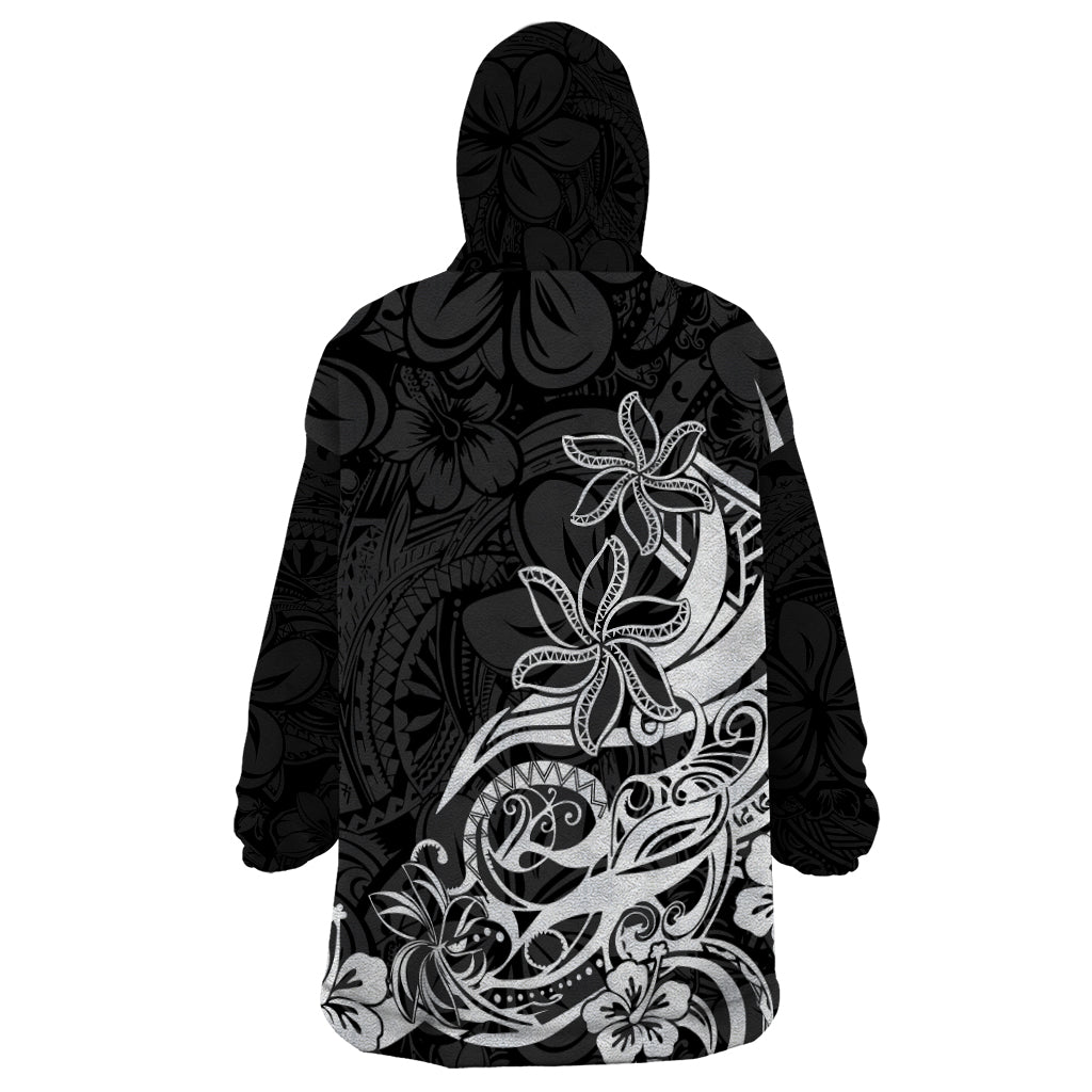 Polynesian Sunset Plumeria Wearable Blanket Hoodie Pacific Island Tribal Black Style - Wonder Print Shop