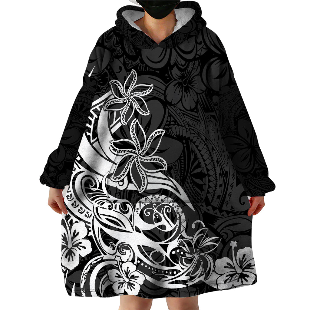 Polynesian Sunset Plumeria Wearable Blanket Hoodie Pacific Island Tribal Black Style - Wonder Print Shop
