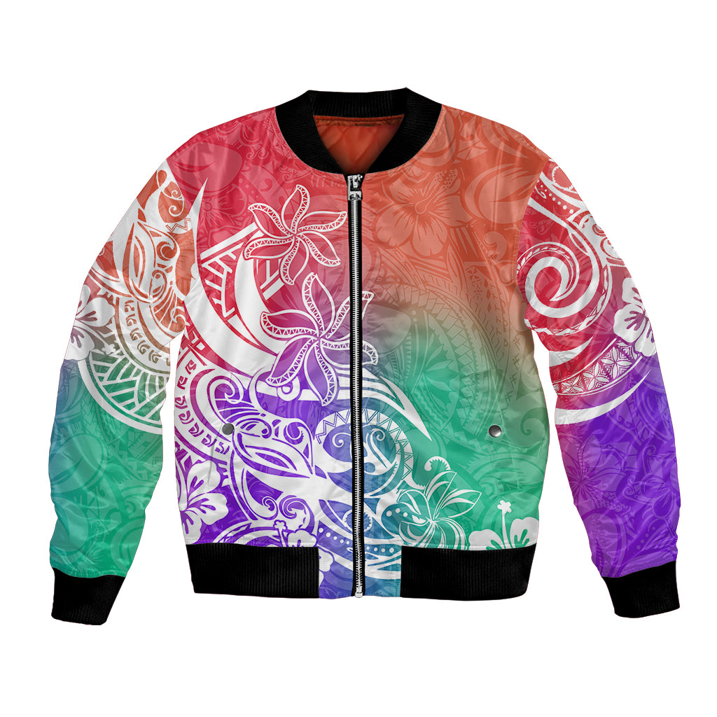 Polynesian Sunset Plumeria Bomber Jacket Pacific Island Tribal Blossom Style LT9 - Wonder Print Shop