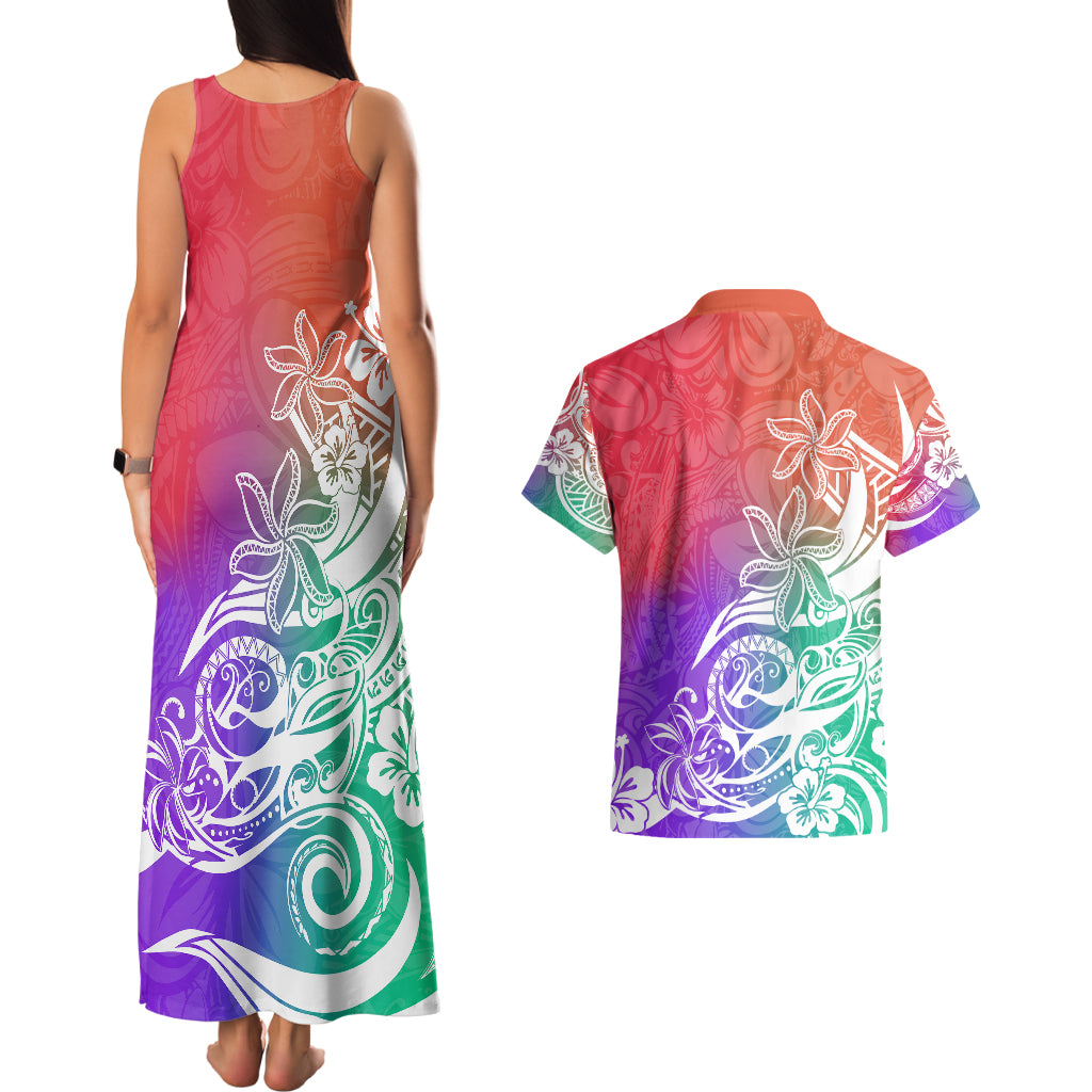 Polynesian Sunset Plumeria Couples Matching Tank Maxi Dress and Hawaiian Shirt Pacific Island Tribal Blossom Style LT9 - Wonder Print Shop
