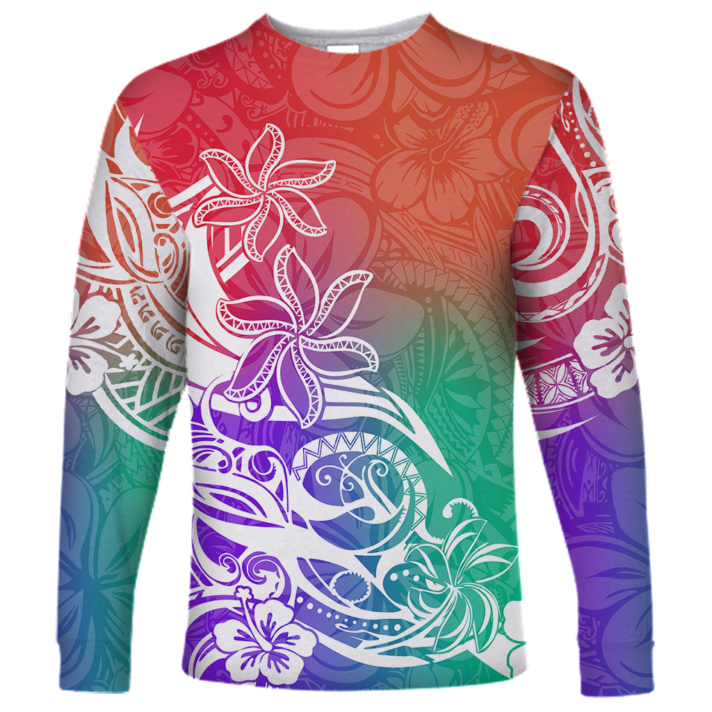 Polynesian Sunset Plumeria Long Sleeve Shirt Pacific Island Tribal Blossom Style - Wonder Print Shop