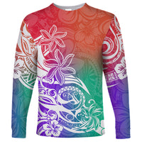 Polynesian Sunset Plumeria Long Sleeve Shirt Pacific Island Tribal Blossom Style - Wonder Print Shop