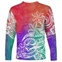 Polynesian Sunset Plumeria Long Sleeve Shirt Pacific Island Tribal Blossom Style - Wonder Print Shop