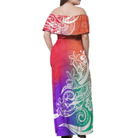 Polynesian Sunset Plumeria Off Shoulder Maxi Dress Pacific Island Tribal Blossom Style - Wonder Print Shop