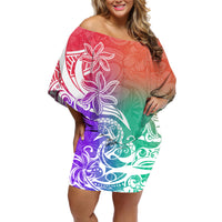 Polynesian Sunset Plumeria Off Shoulder Short Dress Pacific Island Tribal Blossom Style - Wonder Print Shop
