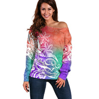 Polynesian Sunset Plumeria Off Shoulder Sweater Pacific Island Tribal Blossom Style - Wonder Print Shop