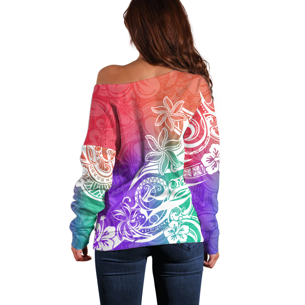 Polynesian Sunset Plumeria Off Shoulder Sweater Pacific Island Tribal Blossom Style - Wonder Print Shop