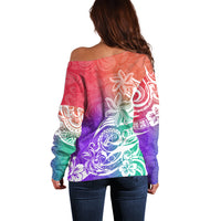 Polynesian Sunset Plumeria Off Shoulder Sweater Pacific Island Tribal Blossom Style - Wonder Print Shop