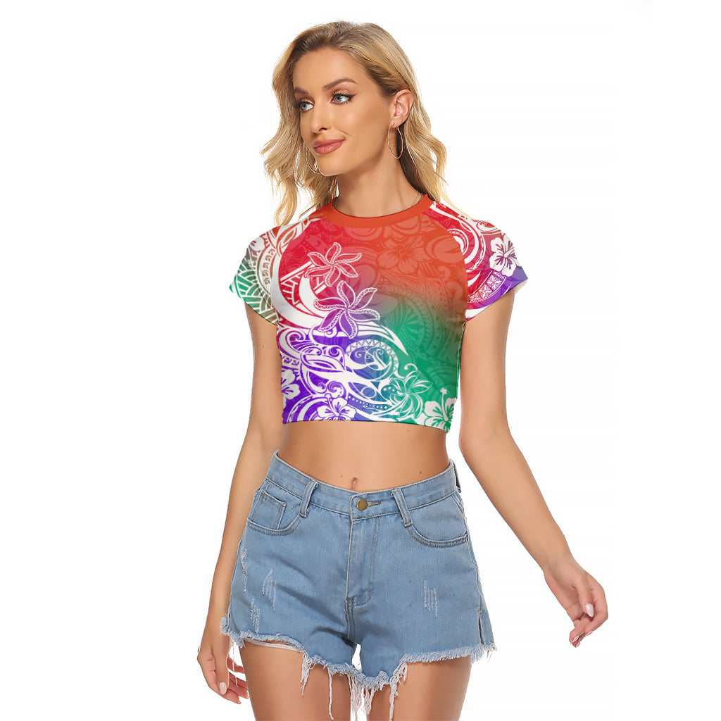 Polynesian Sunset Plumeria Raglan Cropped T Shirt Pacific Island Tribal Blossom Style - Wonder Print Shop