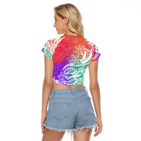 Polynesian Sunset Plumeria Raglan Cropped T Shirt Pacific Island Tribal Blossom Style - Wonder Print Shop