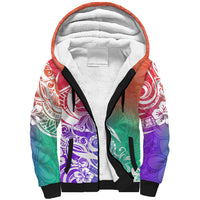 Polynesian Sunset Plumeria Sherpa Hoodie Pacific Island Tribal Blossom Style - Wonder Print Shop