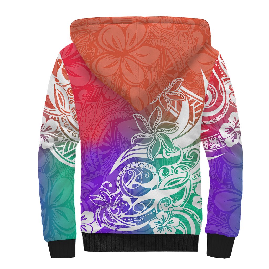 Polynesian Sunset Plumeria Sherpa Hoodie Pacific Island Tribal Blossom Style - Wonder Print Shop