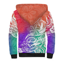 Polynesian Sunset Plumeria Sherpa Hoodie Pacific Island Tribal Blossom Style - Wonder Print Shop