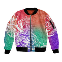 Polynesian Sunset Plumeria Sleeve Zip Bomber Jacket Pacific Island Tribal Blossom Style - Wonder Print Shop