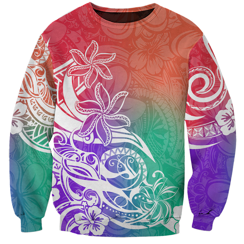 Polynesian Sunset Plumeria Sweatshirt Pacific Island Tribal Blossom Style - Wonder Print Shop