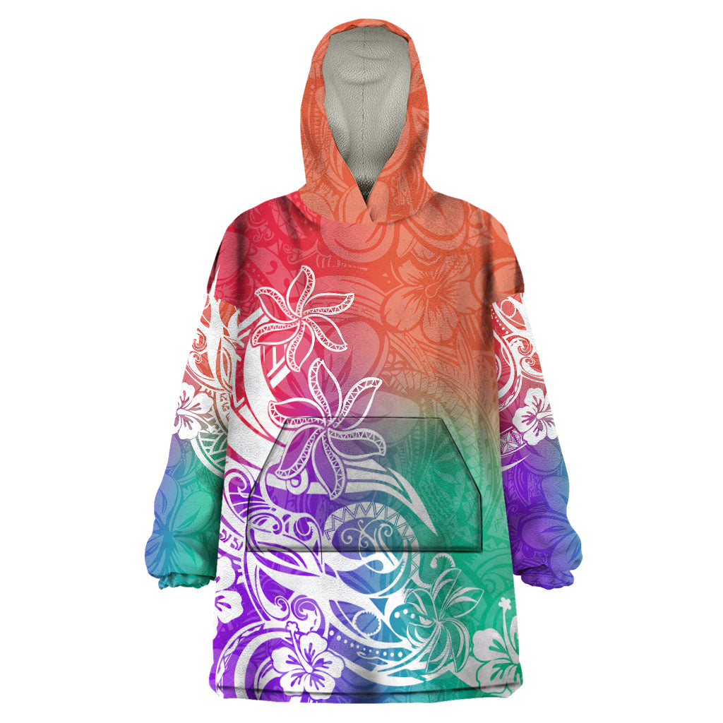 Polynesian Sunset Plumeria Wearable Blanket Hoodie Pacific Island Tribal Blossom Style - Wonder Print Shop