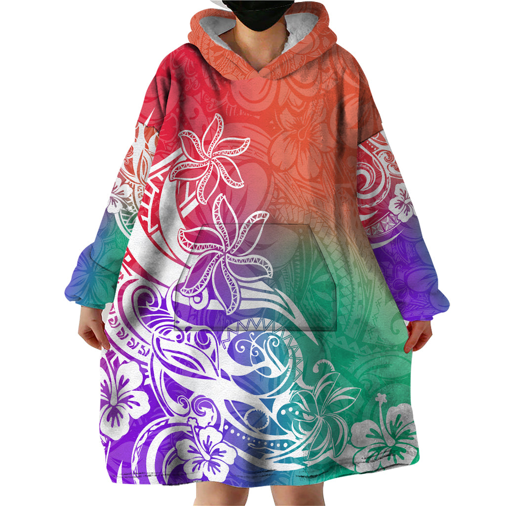 Polynesian Sunset Plumeria Wearable Blanket Hoodie Pacific Island Tribal Blossom Style - Wonder Print Shop