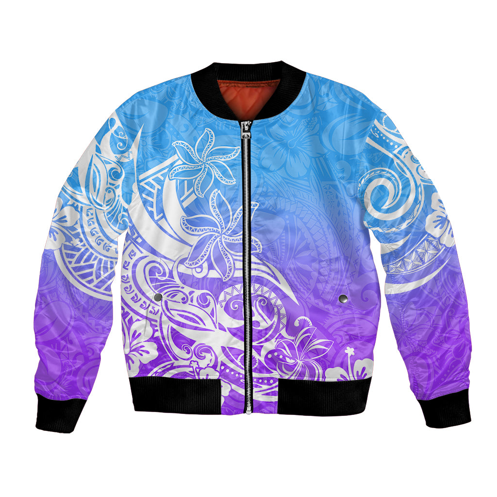 Polynesian Sunset Plumeria Bomber Jacket Pacific Island Tribal Blue Style LT9 - Wonder Print Shop