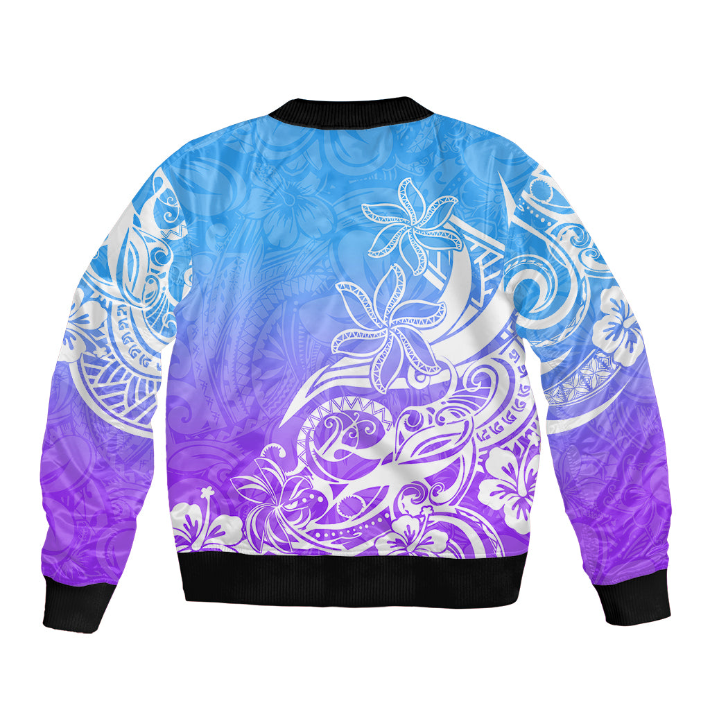 Polynesian Sunset Plumeria Bomber Jacket Pacific Island Tribal Blue Style LT9 - Wonder Print Shop