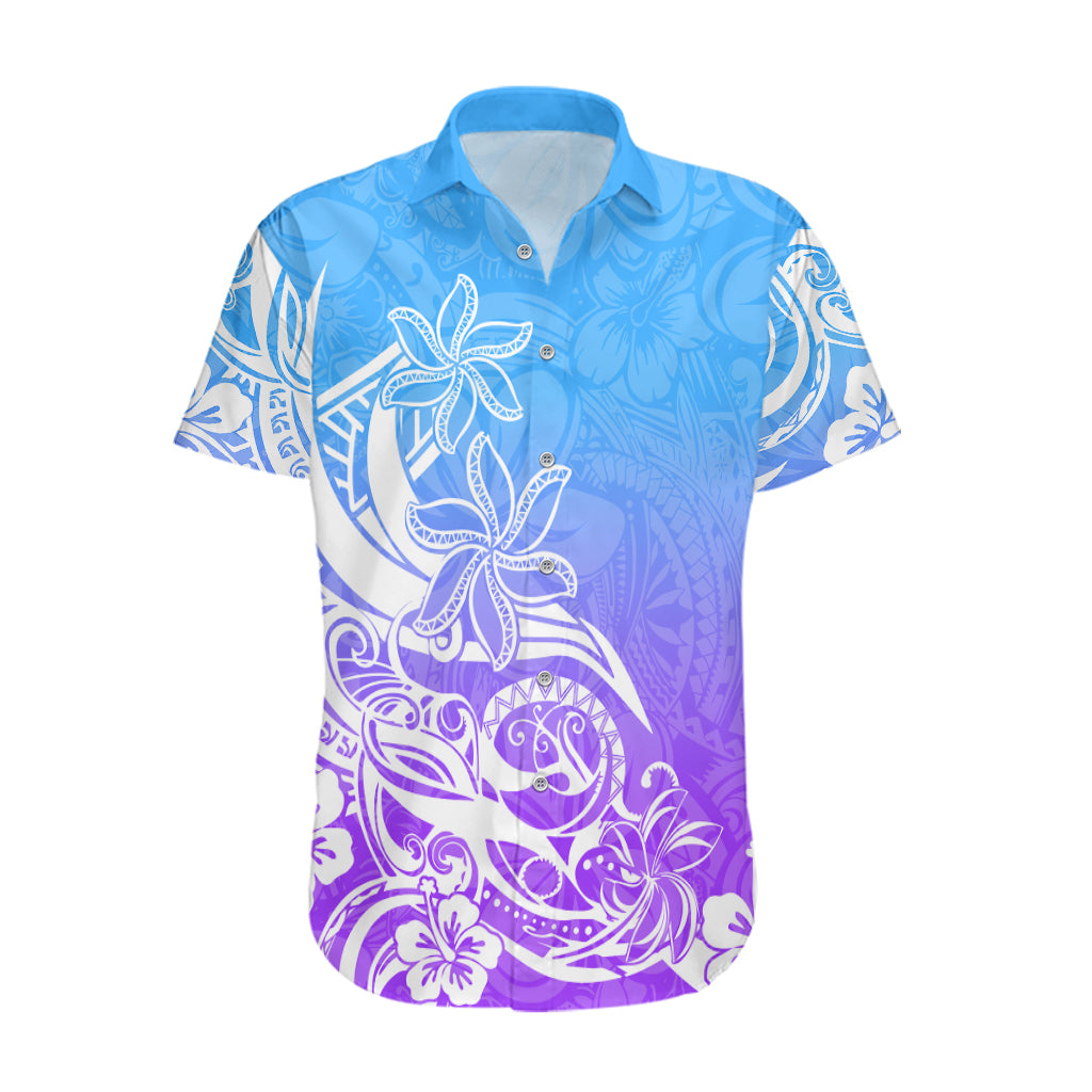 Polynesian Sunset Plumeria Hawaiian Shirt Pacific Island Tribal Blue Style - Wonder Print Shop