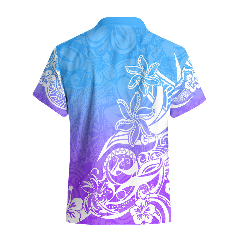Polynesian Sunset Plumeria Hawaiian Shirt Pacific Island Tribal Blue Style - Wonder Print Shop
