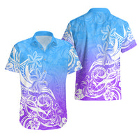 Polynesian Sunset Plumeria Hawaiian Shirt Pacific Island Tribal Blue Style - Wonder Print Shop