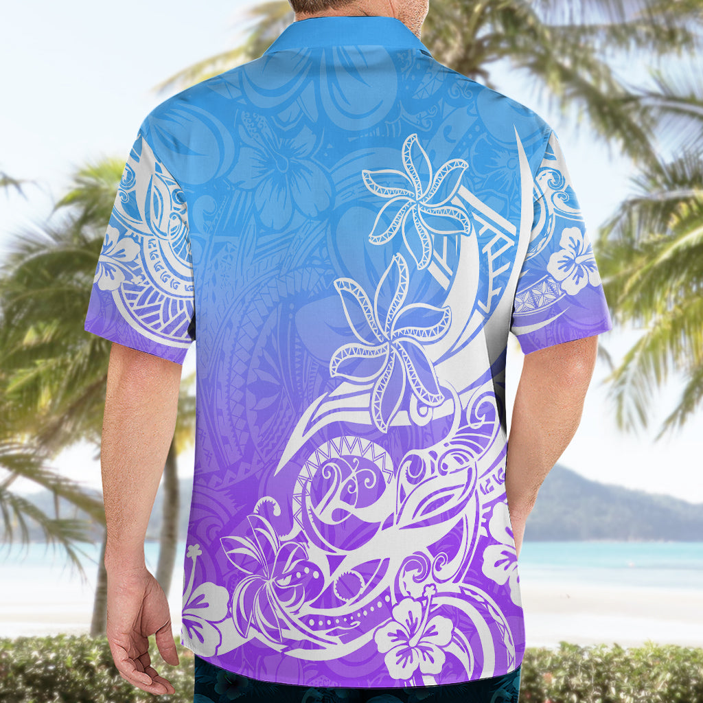 Polynesian Sunset Plumeria Hawaiian Shirt Pacific Island Tribal Blue Style - Wonder Print Shop
