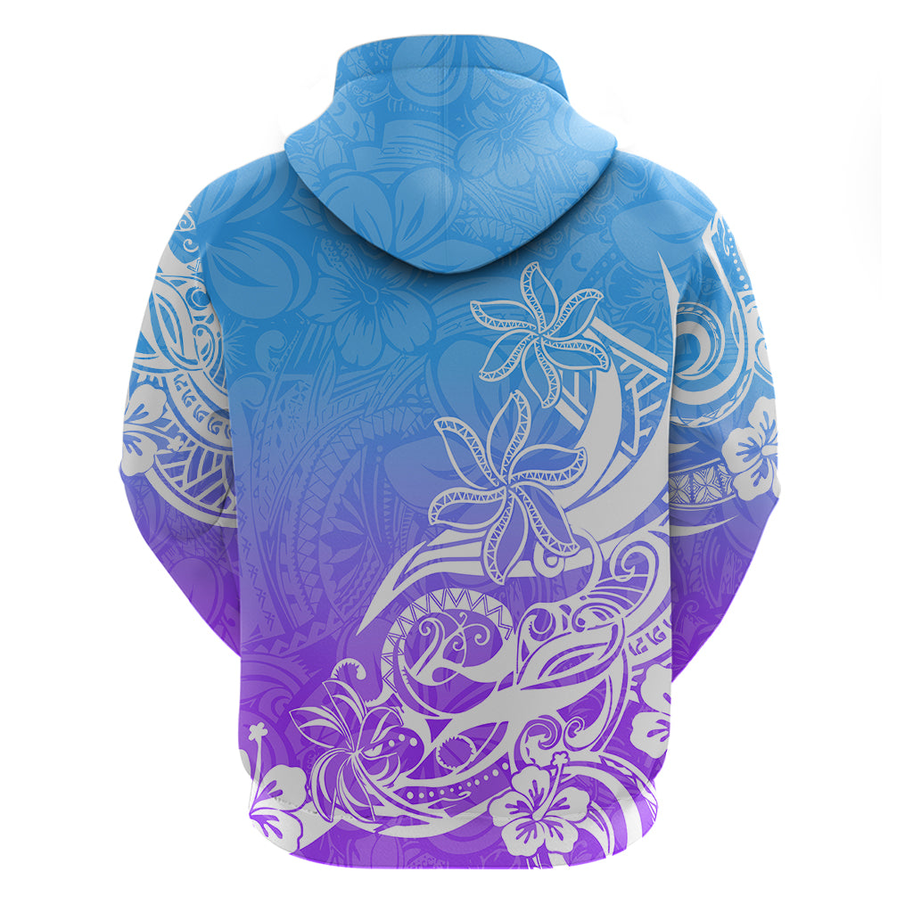 Polynesian Sunset Plumeria Hoodie Pacific Island Tribal Blue Style - Wonder Print Shop