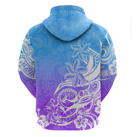 Polynesian Sunset Plumeria Hoodie Pacific Island Tribal Blue Style - Wonder Print Shop