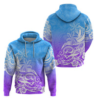 Polynesian Sunset Plumeria Hoodie Pacific Island Tribal Blue Style - Wonder Print Shop