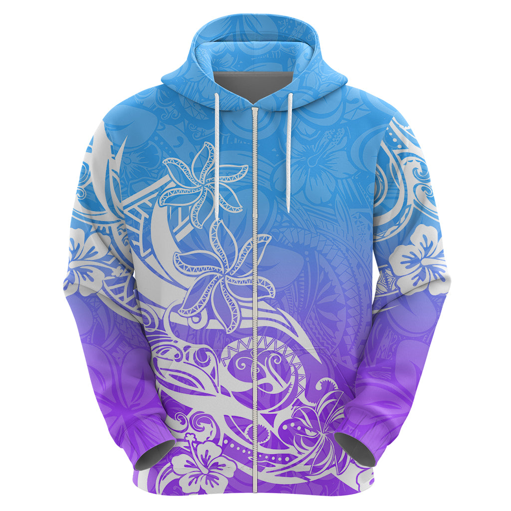 Polynesian Sunset Plumeria Hoodie Pacific Island Tribal Blue Style - Wonder Print Shop