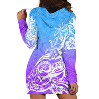 Polynesian Sunset Plumeria Hoodie Dress Pacific Island Tribal Blue Style - Wonder Print Shop
