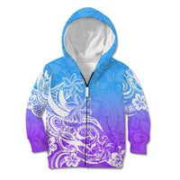 Polynesian Sunset Plumeria Kid Hoodie Pacific Island Tribal Blue Style - Wonder Print Shop