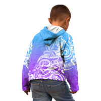 Polynesian Sunset Plumeria Kid Hoodie Pacific Island Tribal Blue Style - Wonder Print Shop