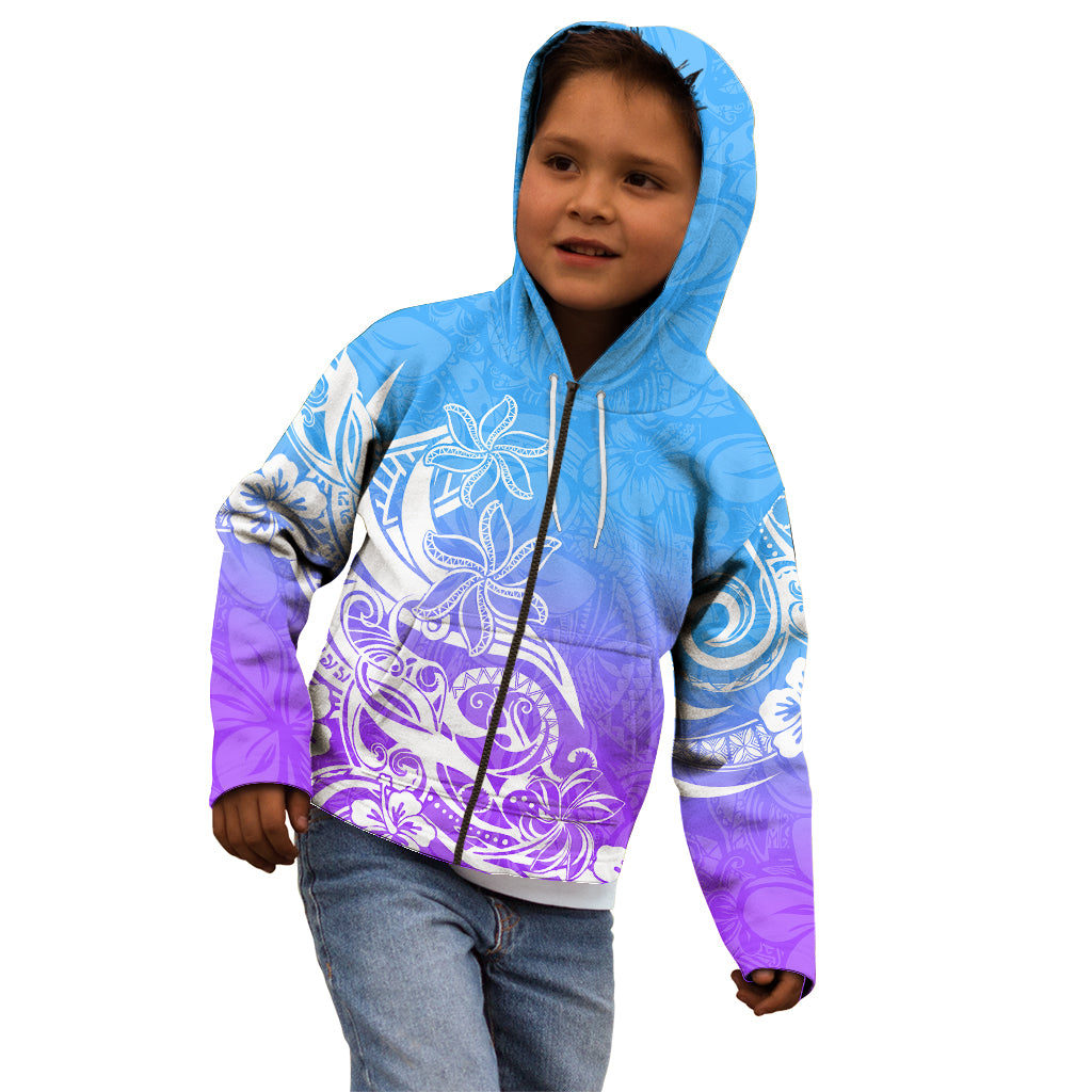 Polynesian Sunset Plumeria Kid Hoodie Pacific Island Tribal Blue Style - Wonder Print Shop