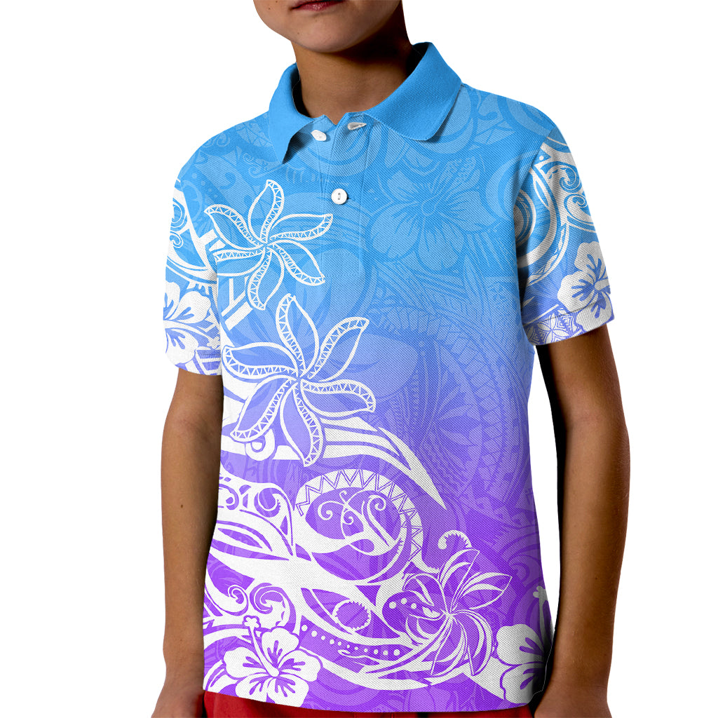Polynesian Sunset Plumeria Kid Polo Shirt Pacific Island Tribal Blue Style - Wonder Print Shop