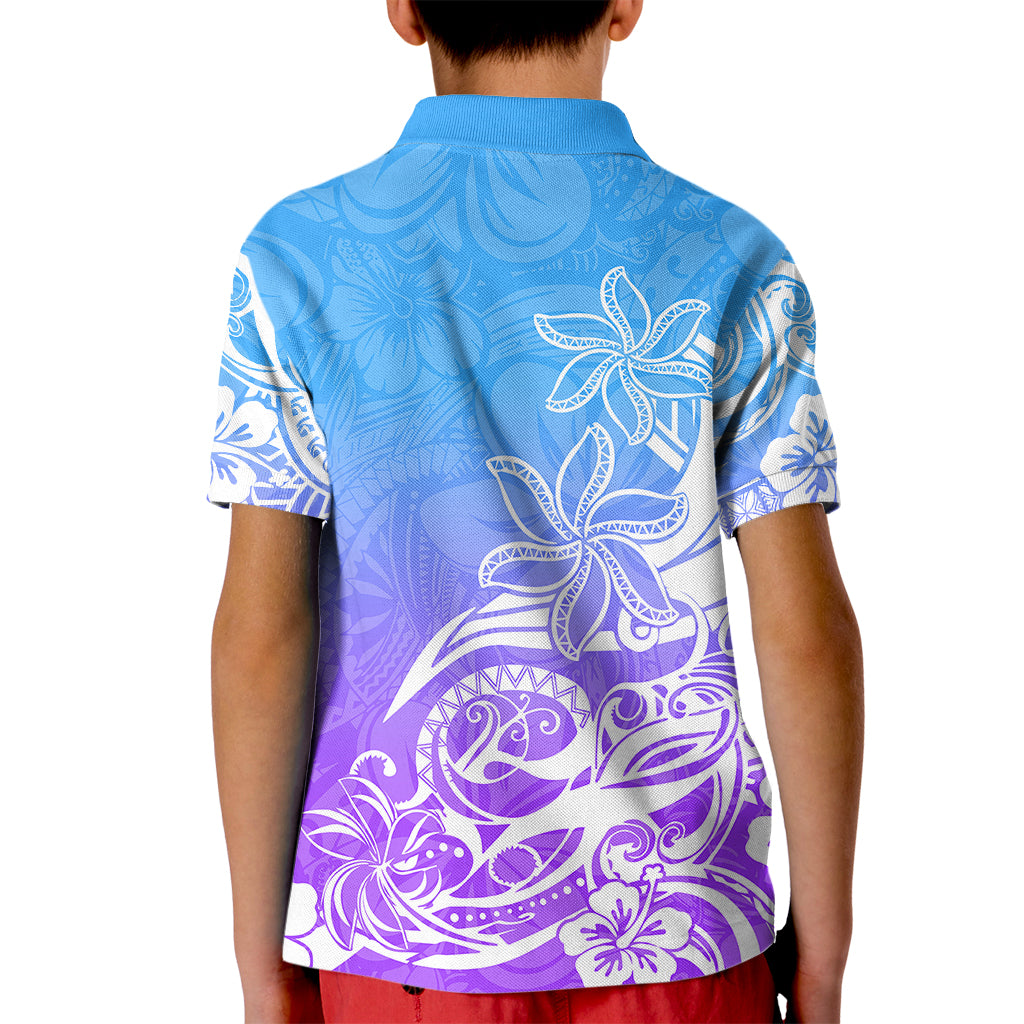 Polynesian Sunset Plumeria Kid Polo Shirt Pacific Island Tribal Blue Style - Wonder Print Shop