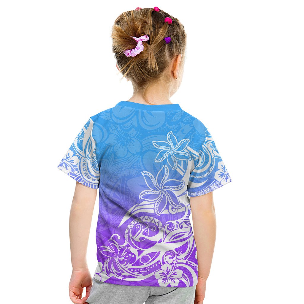 Polynesian Sunset Plumeria Kid T Shirt Pacific Island Tribal Blue Style - Wonder Print Shop