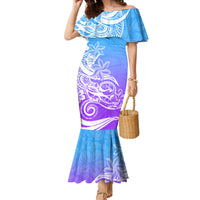 Polynesian Sunset Plumeria Mermaid Dress Pacific Island Tribal Blue Style - Wonder Print Shop
