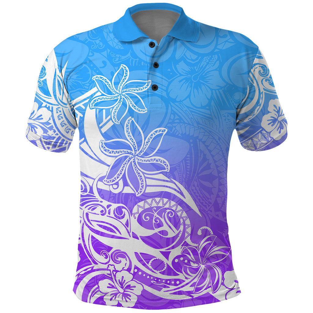 Polynesian Sunset Plumeria Polo Shirt Pacific Island Tribal Blue Style - Wonder Print Shop