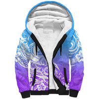 Polynesian Sunset Plumeria Sherpa Hoodie Pacific Island Tribal Blue Style - Wonder Print Shop