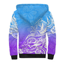 Polynesian Sunset Plumeria Sherpa Hoodie Pacific Island Tribal Blue Style - Wonder Print Shop