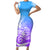 Polynesian Sunset Plumeria Short Sleeve Bodycon Dress Pacific Island Tribal Blue Style - Wonder Print Shop