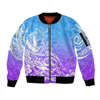 Polynesian Sunset Plumeria Sleeve Zip Bomber Jacket Pacific Island Tribal Blue Style - Wonder Print Shop