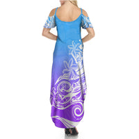 Polynesian Sunset Plumeria Summer Maxi Dress Pacific Island Tribal Blue Style - Wonder Print Shop