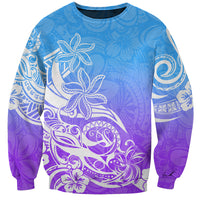Polynesian Sunset Plumeria Sweatshirt Pacific Island Tribal Blue Style - Wonder Print Shop