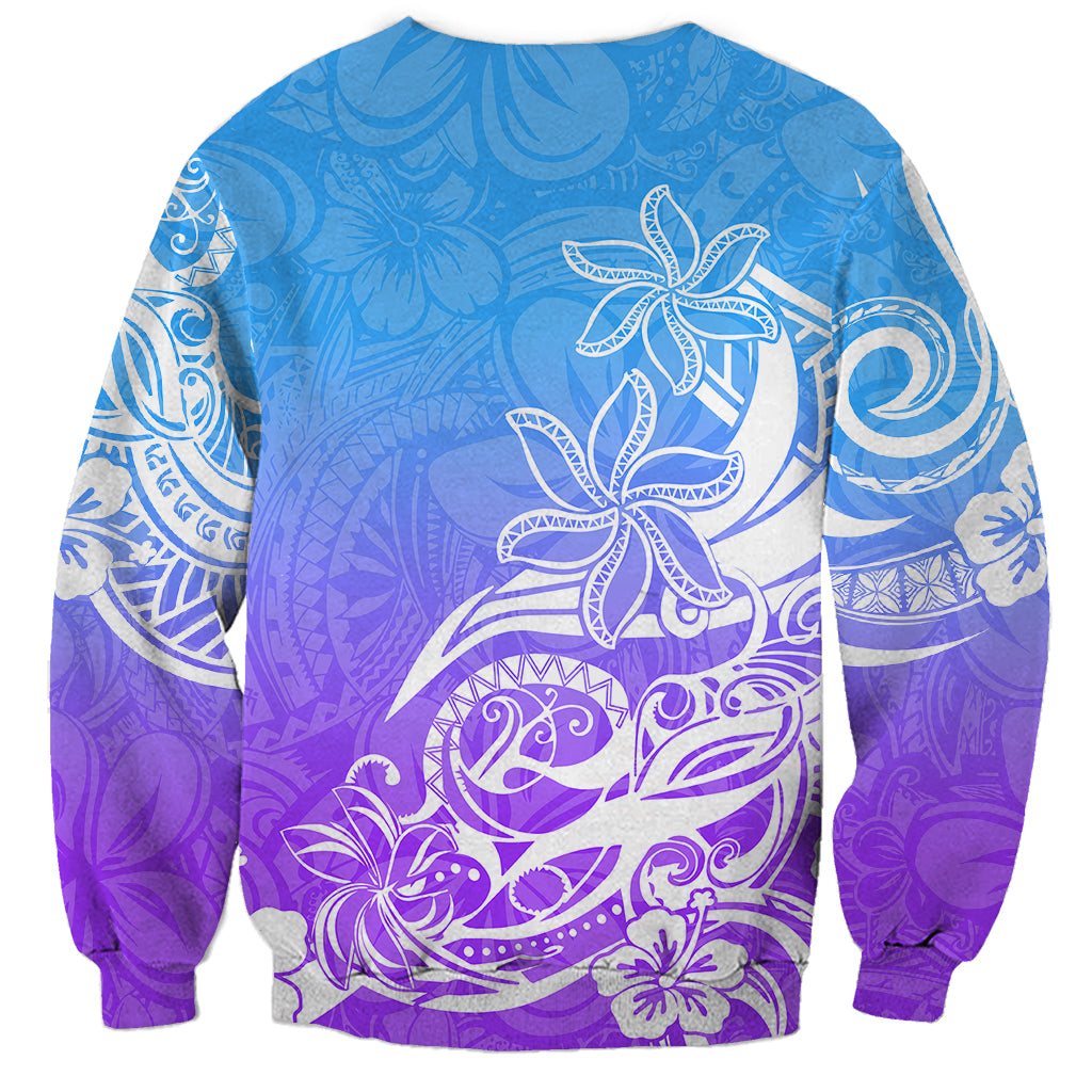Polynesian Sunset Plumeria Sweatshirt Pacific Island Tribal Blue Style - Wonder Print Shop