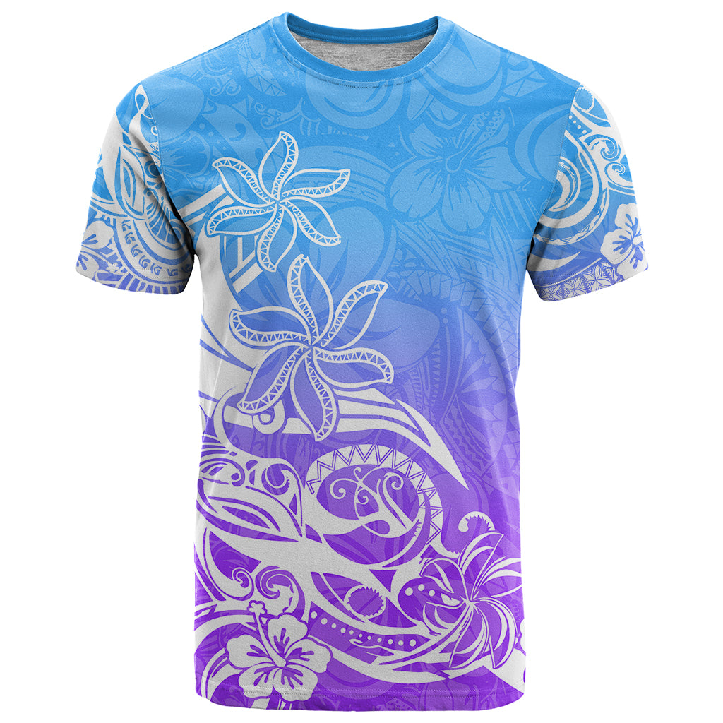 Polynesian Sunset Plumeria T Shirt Pacific Island Tribal Blue Style - Wonder Print Shop