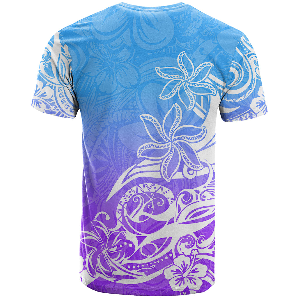 Polynesian Sunset Plumeria T Shirt Pacific Island Tribal Blue Style - Wonder Print Shop
