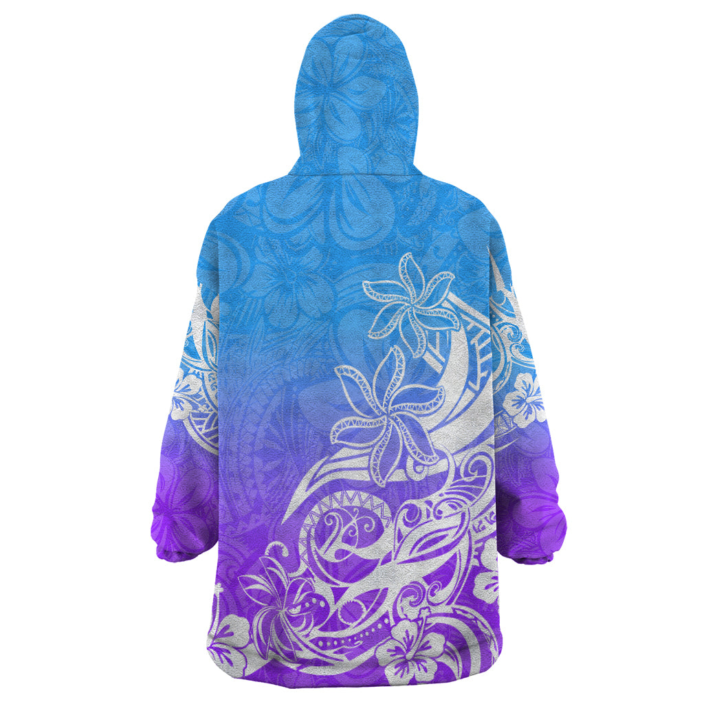 Polynesian Sunset Plumeria Wearable Blanket Hoodie Pacific Island Tribal Blue Style - Wonder Print Shop
